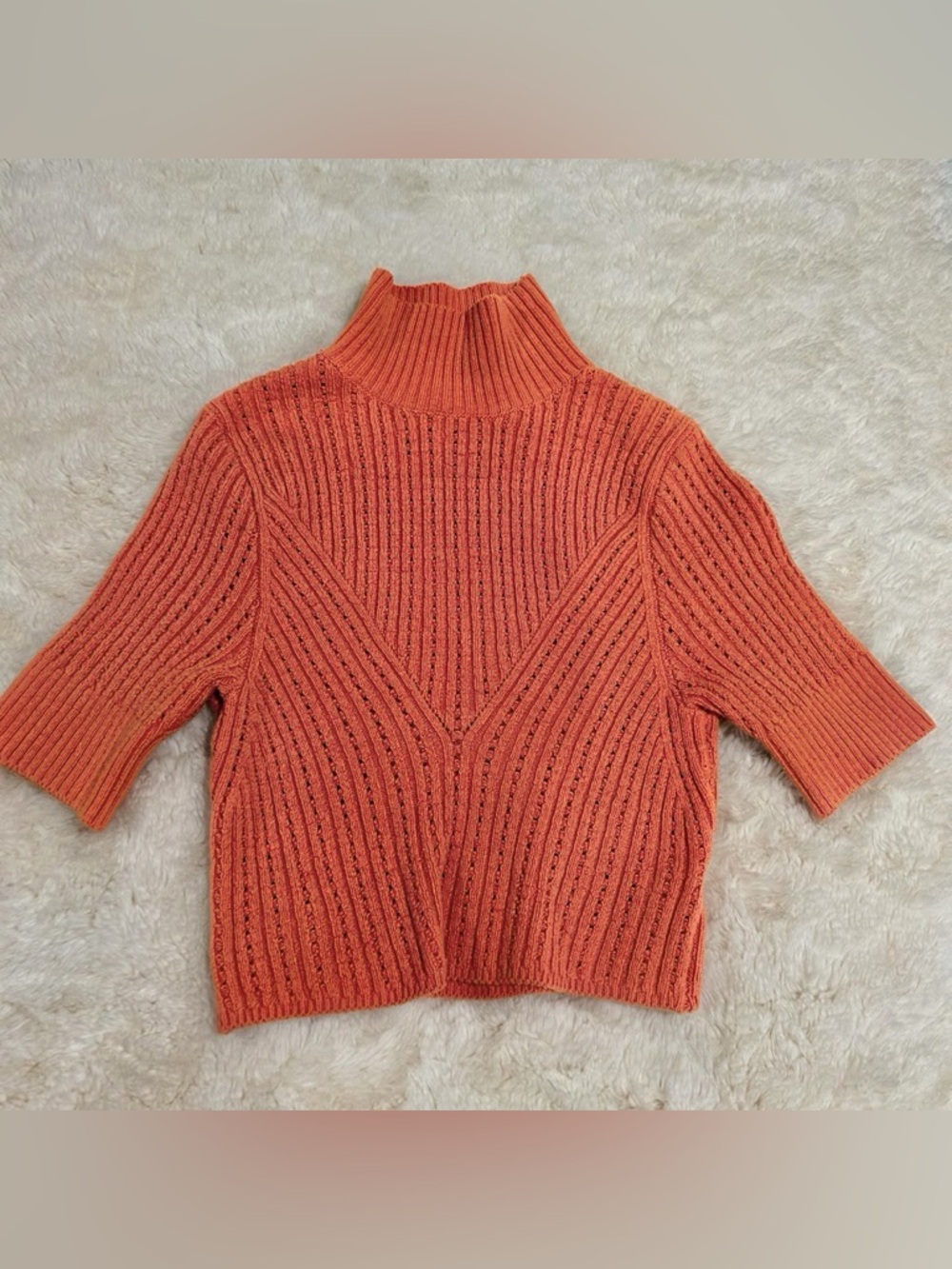 Free People Orange Ribbed Mock Turtleneck Sweater